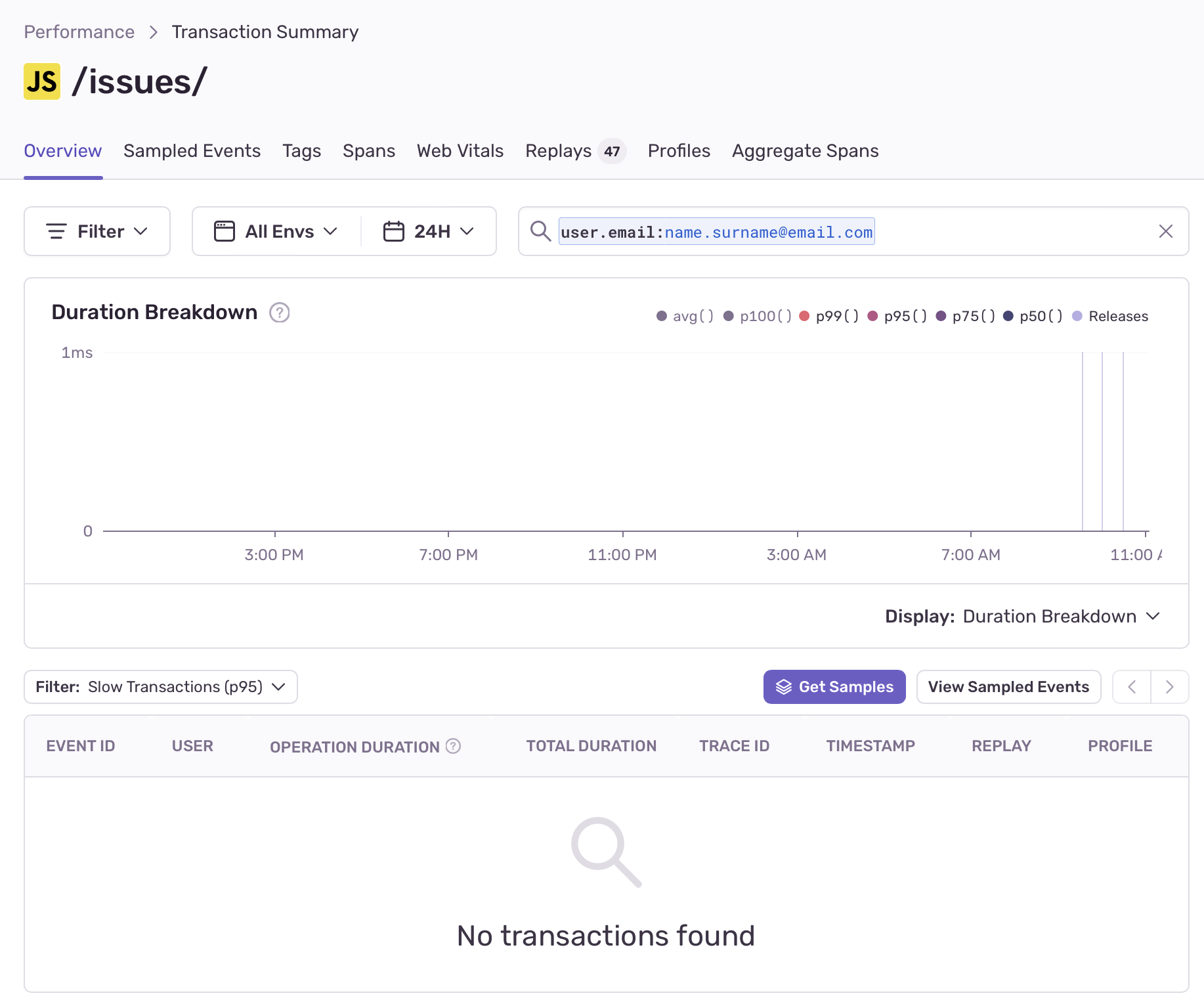 Investigation Mode in Transaction Summary